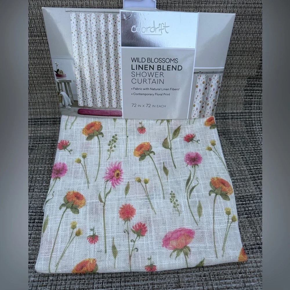 Colordrift Wild Blossoms Linen Blend Floral Fabric Shower Curtain 72